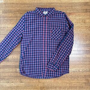 Levi's‎ Mens XL Button Down Shirt Long Sleeve Plaid Checkered Burgundy Blue
